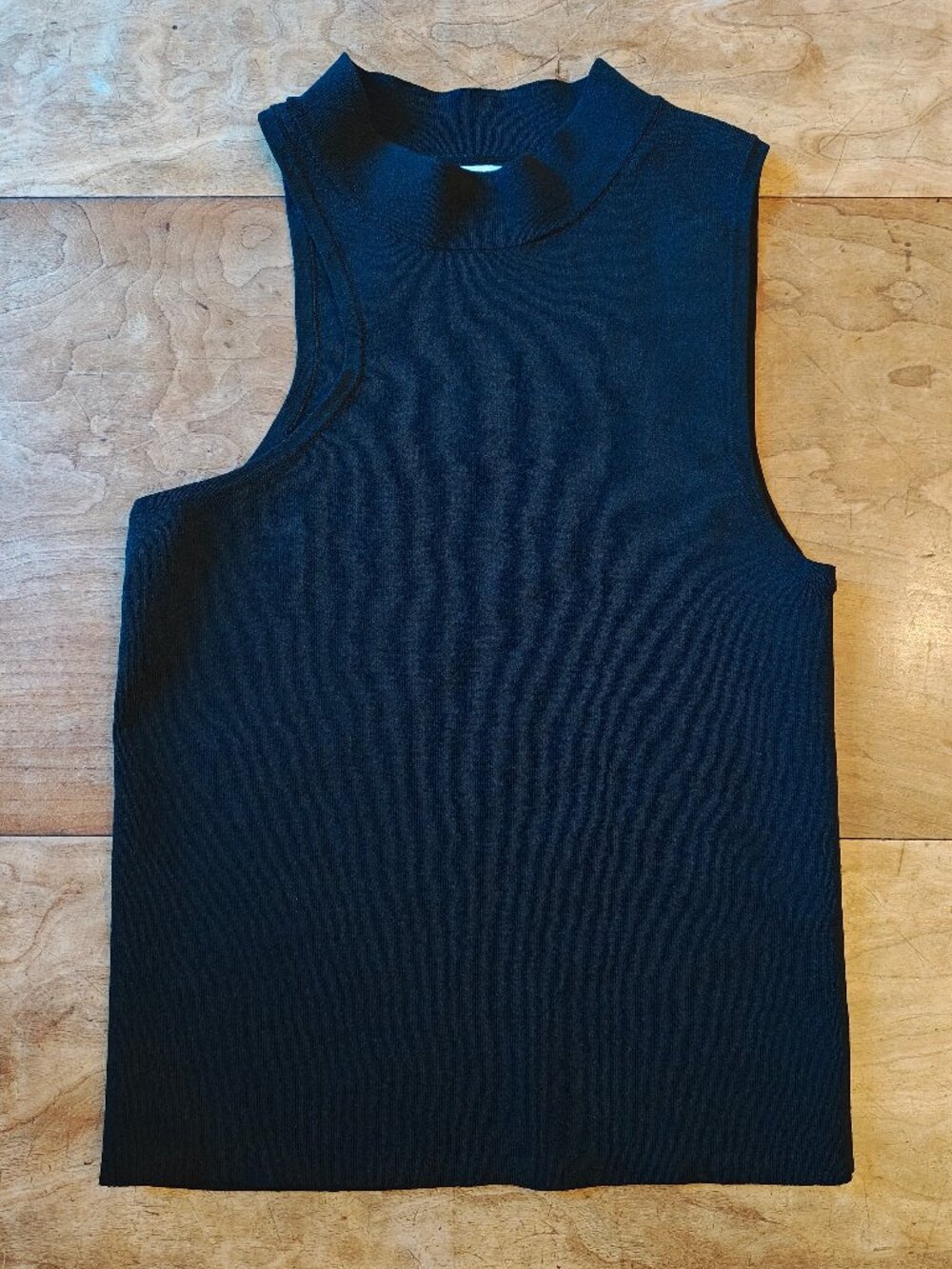 Mango Asymmetrical Cut Out Top Small Black Minimalist Mock Neck